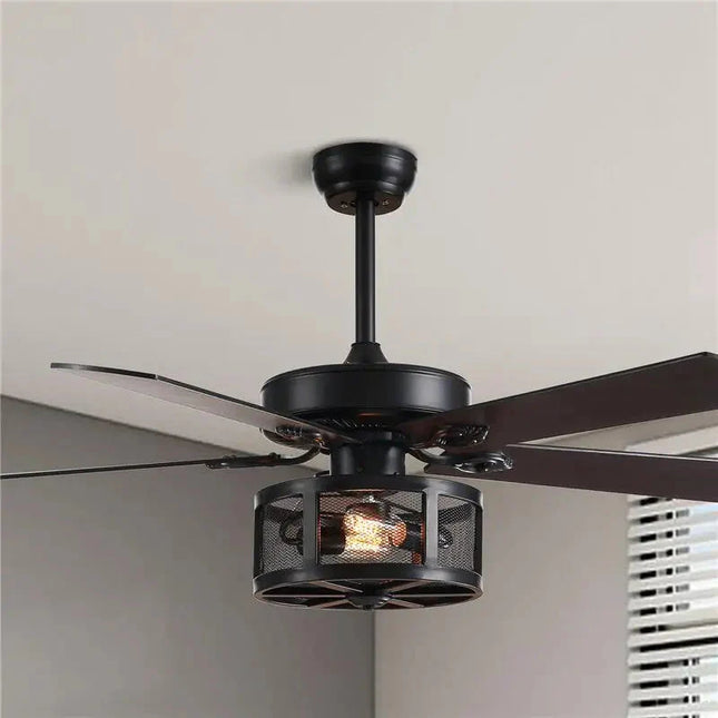 ChandelierDecor - Retro Black Ceiling Fan Drum Style Wood Blades