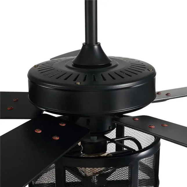 ChandelierDecor - Retro Black Ceiling Fan Drum Style Wood Blades