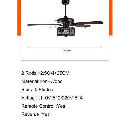 ChandelierDecor - Retro Black Ceiling Fan Drum Style Wood Blades