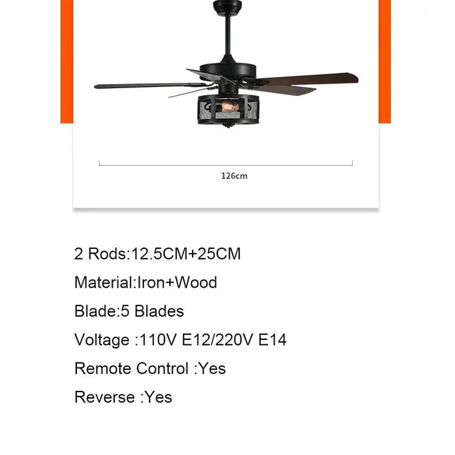 ChandelierDecor - Retro Black Ceiling Fan Drum Style Wood Blades