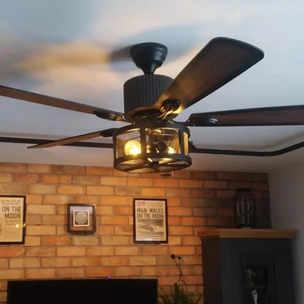 ChandelierDecor - Retro Black Ceiling Fan Drum Style Wood Blades