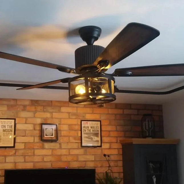 ChandelierDecor - Retro Black Ceiling Fan Drum Style Wood Blades