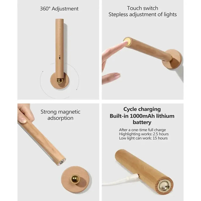 ChandelierDecor - Rotatable Oak Wood 360° Wall Light USB Chargeable