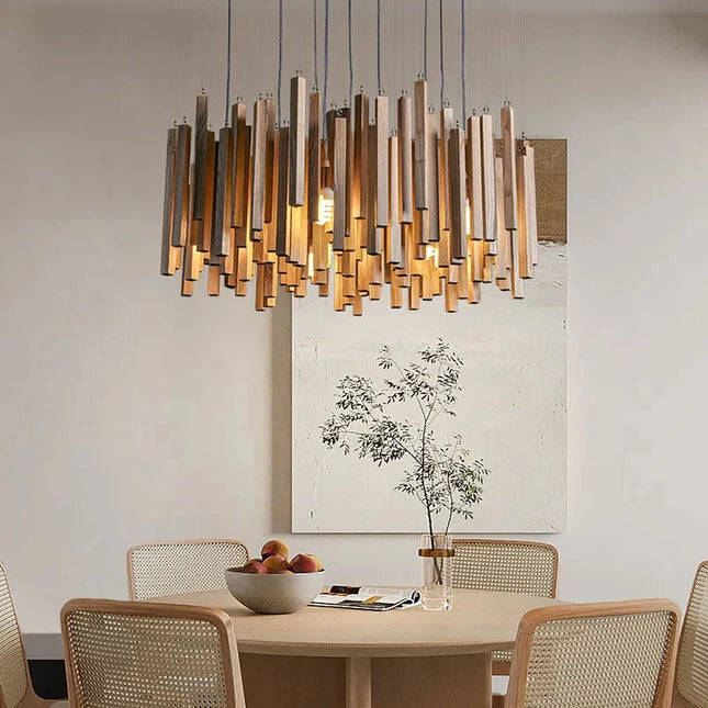 ChandelierDecor - Solid Oak Wood Bars Hanging Chandelier