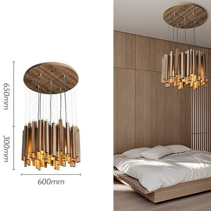 ChandelierDecor - Solid Oak Wood Bars Hanging Chandelier