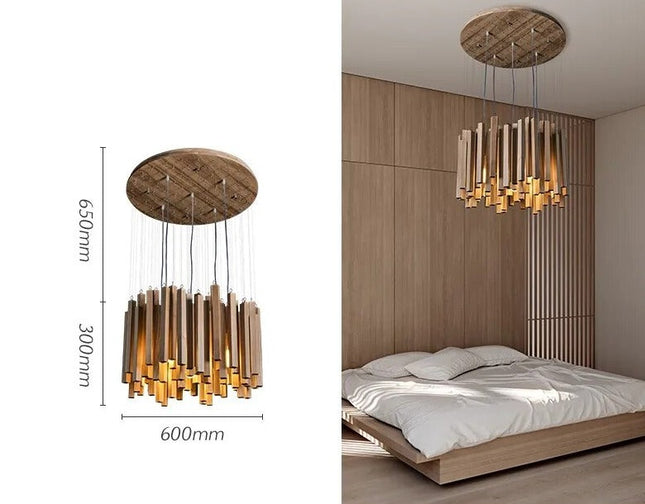 ChandelierDecor - Solid Oak Wood Bars Hanging Chandelier