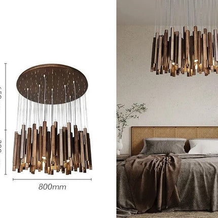 ChandelierDecor - Solid Oak Wood Bars Hanging Chandelier