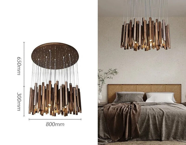 ChandelierDecor - Solid Oak Wood Bars Hanging Chandelier