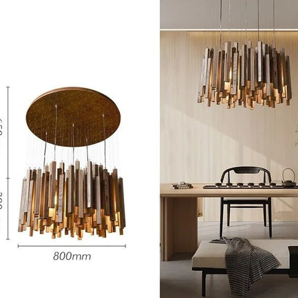 ChandelierDecor - Solid Oak Wood Bars Hanging Chandelier