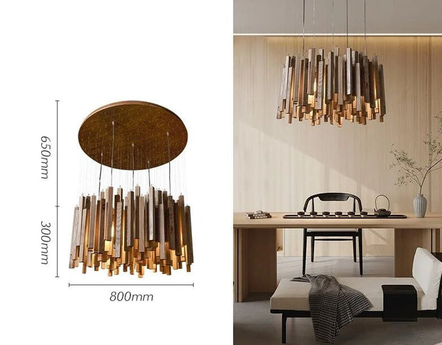 ChandelierDecor - Solid Oak Wood Bars Hanging Chandelier