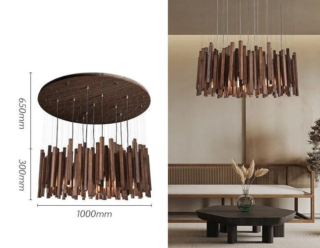 ChandelierDecor - Solid Oak Wood Bars Hanging Chandelier
