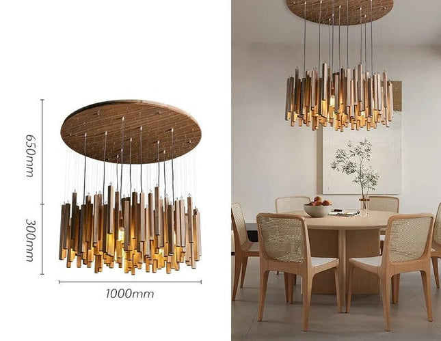 ChandelierDecor - Solid Oak Wood Bars Hanging Chandelier