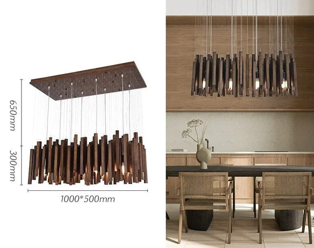 ChandelierDecor - Solid Oak Wood Bars Hanging Chandelier