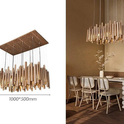 ChandelierDecor - Solid Oak Wood Bars Hanging Chandelier
