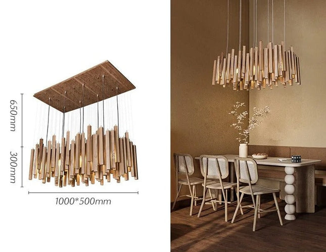 ChandelierDecor - Solid Oak Wood Bars Hanging Chandelier