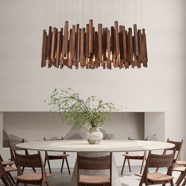 ChandelierDecor - Solid Oak Wood Bars Hanging Chandelier