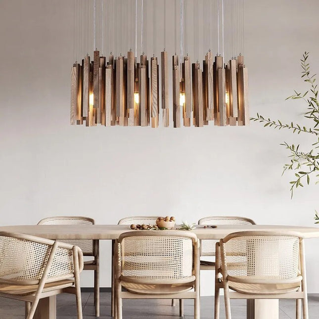 ChandelierDecor - Solid Oak Wood Bars Hanging Chandelier