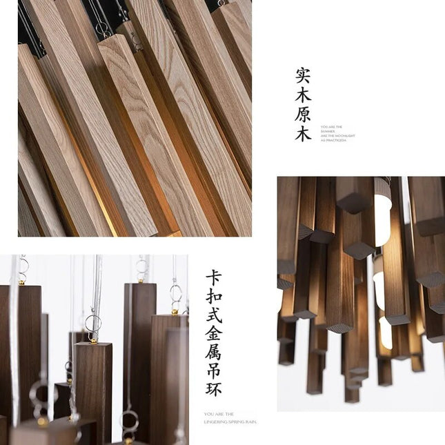 ChandelierDecor - Solid Oak Wood Bars Hanging Chandelier