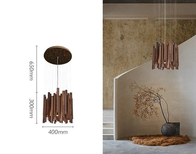 ChandelierDecor - Solid Oak Wood Bars Hanging Chandelier