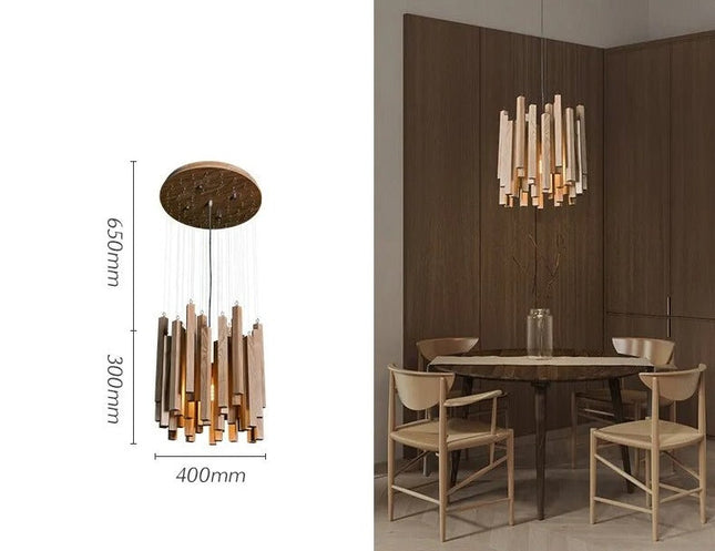 ChandelierDecor - Solid Oak Wood Bars Hanging Chandelier