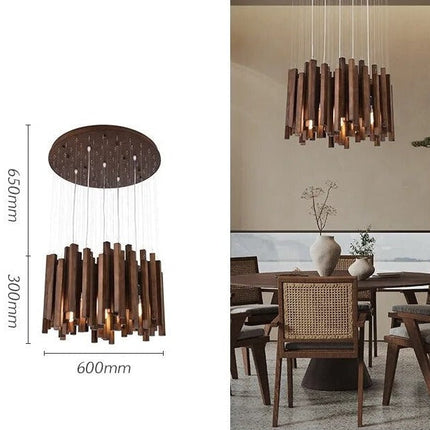 ChandelierDecor - Solid Oak Wood Bars Hanging Chandelier