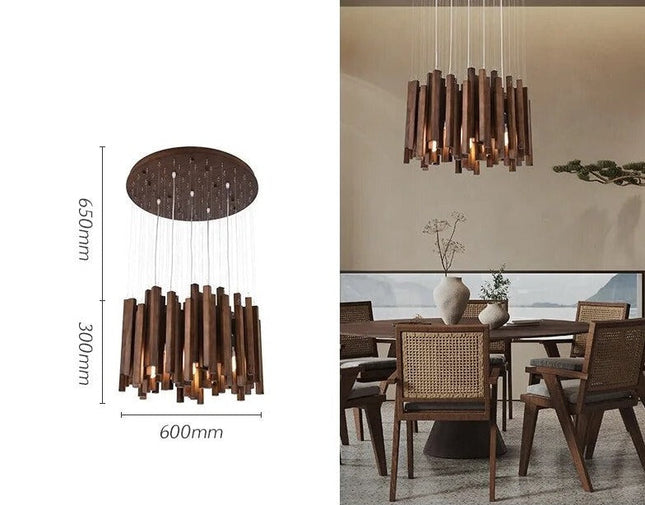 ChandelierDecor - Solid Oak Wood Bars Hanging Chandelier